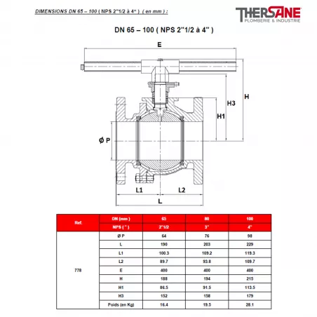 Robinet à tournant sphérique RBS 2 pièces à brides acier inox ASTM A351