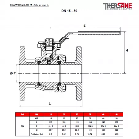 Robinet à tournant sphérique RBS 2 pièces à brides acier ASTM A216 WCB