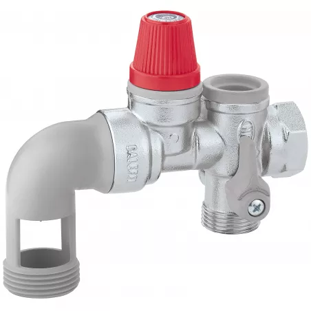 Groupe de sécurité coudé laiton chromé standard 3/4" échappement 1" pour chauffe eau