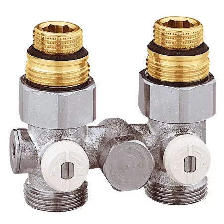 Vannes droites doubles monotube en H pour radiateur robinetterie intégrée  1/2" et 3/4"