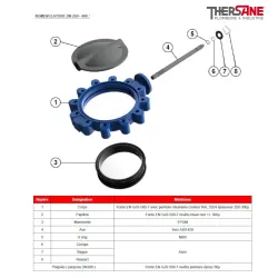 Nomenclature dn200-400 Robinet papillon à oreilles taraudées corps fonte / inox manchette EPDM ACS