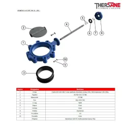 Nomenclature dn32-200 Robinet papillon à oreilles taraudées gamme excellence TTV corps fonte papillon inox manchette EPDM ACS