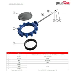 Nomenclature dn250-400 Robinet papillon à oreilles taraudées gamme excellence TTV corps fonte papillon inox manchette EPDM ACS