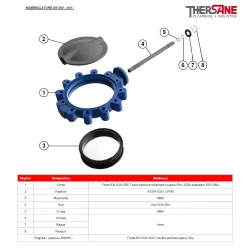 Nomenclature DN 250-300 Robinet papillon à oreilles taraudées gamme excellence TTV corps fonte papillon inox manchette NBR