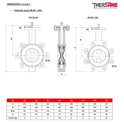 Dimensions Robinets Seuls DN 40-200 Robinet papillon à oreilles taraudées gamme excellence TTV corps fonte papillon inox