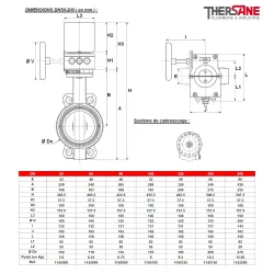 Dimensions 50-200 Robinet papillon à oreilles taraudées gamme excellence TTV avec contacts pour réseaux incendie