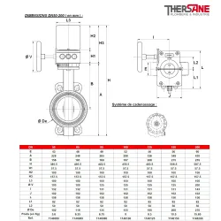 Dimension dn50-200 Robinet papillon à oreilles de centrage gamme excellence TTV sans contacts pour réseaux incendie