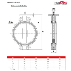 Dimensions dn250-400 Robinet papillon à oreilles de centrage gamme excellence TTV corps fonte papillon fonte / inox 