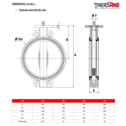 Dimensions Robinets Seuls DN 250-400 Robinet papillon à oreilles de centrage gamme excellence TTV corps fonte papillon inox poli