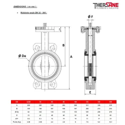 Dimension robinet seul dn32-200 Robinet papillon à oreilles de centrage gamme excellence TTV corps fonte papillon inox 