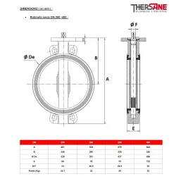 Dimensions dn 250-400 Robinet papillon à oreilles de centrage gamme excellence TTV corps fonte papillon inox manchette NBR