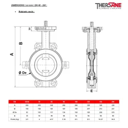 Dimensions Dn 40-200 Robinet papillon à oreilles de centrage gamme excellence TTV corps fonte papillon inox revetu