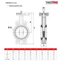 Dimensions Robinets DN 32-200 Robinet papillon à oreilles de centrage gamme excellence TTV corps et papillon inox manchette EPDM