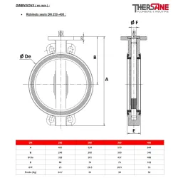 Dimensions Robinet DN 250-400 Robinet papillon à oreilles de centrage gamme excellence TTV corps et papillon inox manchette EPDM