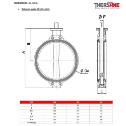 Dimensions Robinet DN 450-600 Robinet papillon à oreilles de centrage gamme excellence TTV corps et papillon inox manchette EPDM