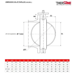 Dimensions Col et papillon Robinet papillon à oreilles de centrage gamme excellence TTV corps et papillon inox manchette EPDM