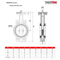 Dimensions DN 32-200 Robinet papillon à oreilles de centrage gamme excellence TTV corps fonte papillon cupro alu