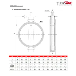 Dimension dn450-1400 Robinet papillon à oreilles de centrage gamme excellence TTV metal / metal non étanche corps acier