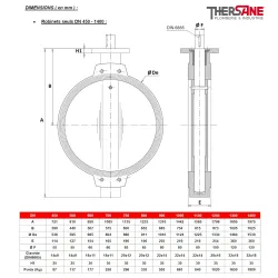 Dimension dn450-1400 Robinet papillon à oreilles de centrage gamme excellence TTV metal / metal non étanche